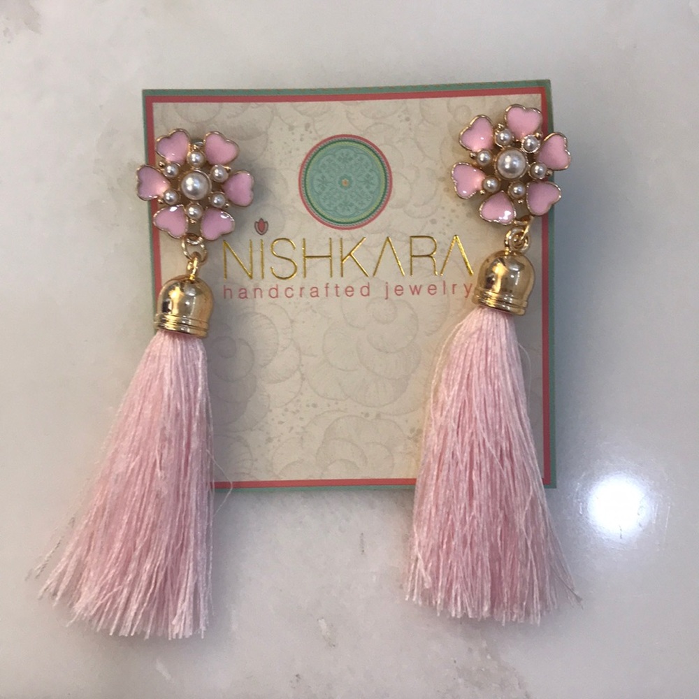 Pink Flower earrings with tassels